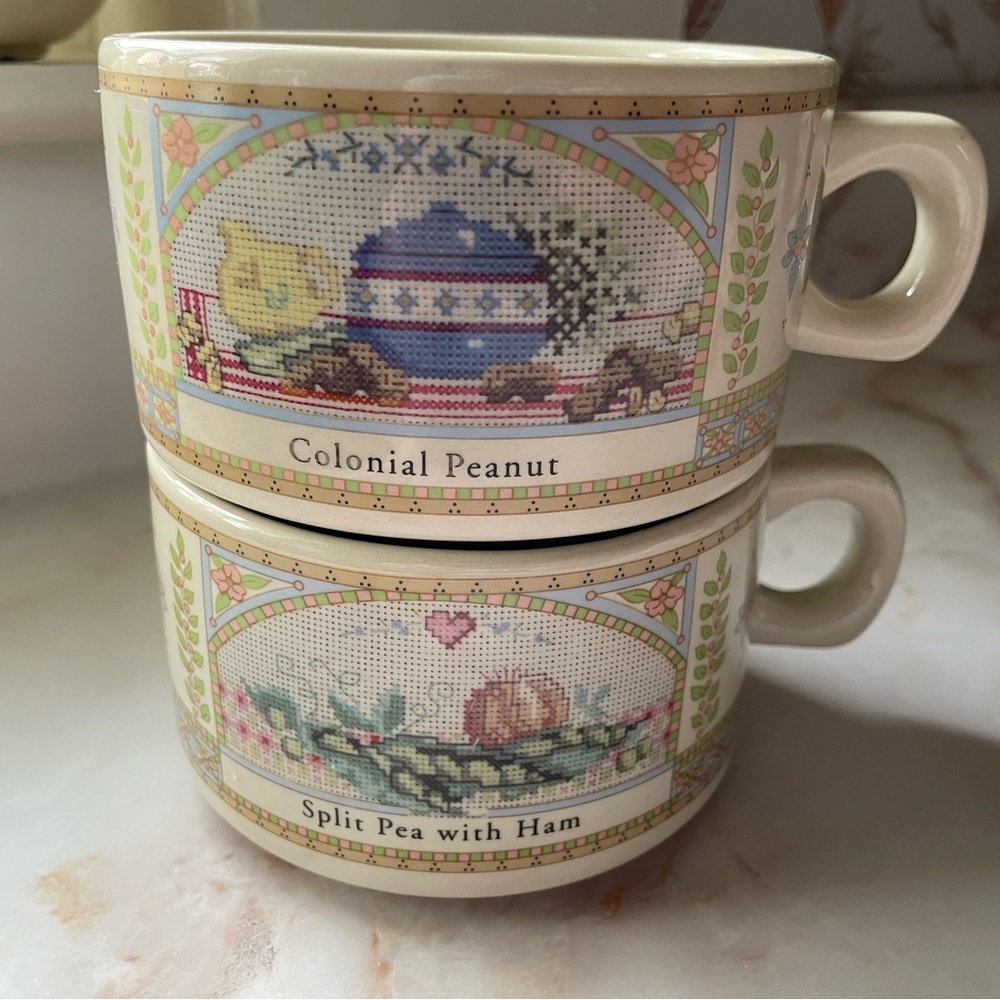 Charming vintage cross stitch design  Soup Mugs  - Set of 2